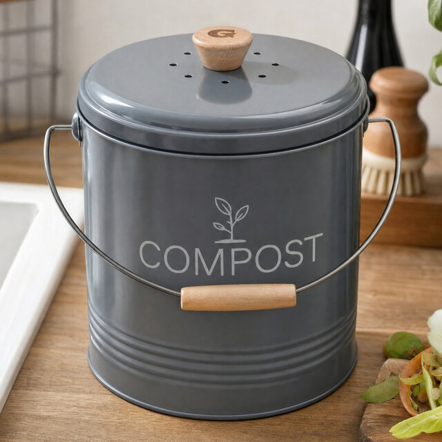 Guillouard kompostspand m. kulfilter - 8 L, grå